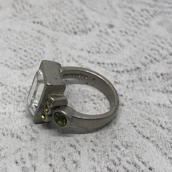 Lia Sophia Silver Tone Baguette Crystal/glass Ring Statement Modernist Style - Picture 3 of 7